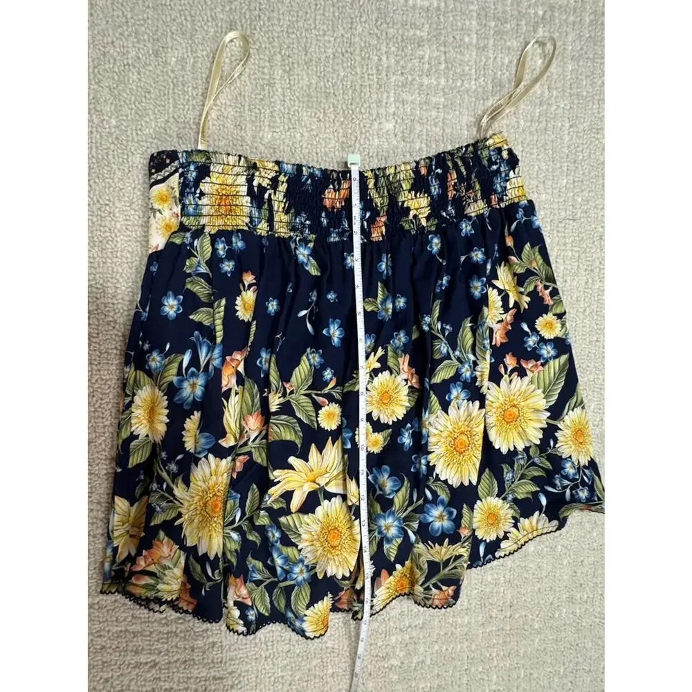 NWT Agua Bendita Floral A-Line Smocked Flounce Mini Skirt Floral Boho Size Large
